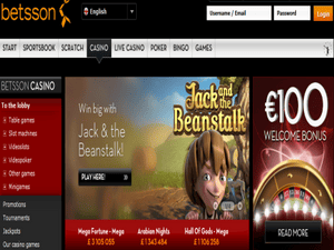 Betsson Casino website screenshot