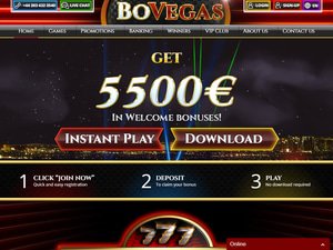 Bovegas Casino website screenshot