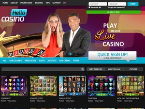 Hello Casino website screenshot