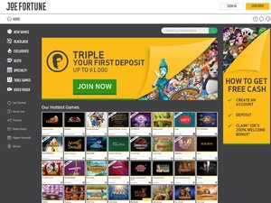 Joe Fortune Casino website screenshot