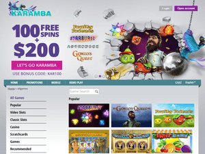 Karamba Casino software screenshot
