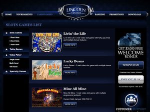 Lincoln Casino software screenshot
