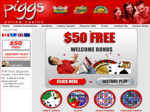Piggs Casino website screenshot