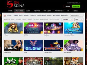 Sin Spins Casino software screenshot