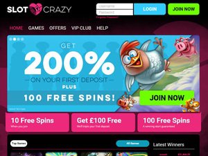 Slot Crazy Casino website screenshot