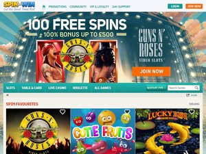 Spin and Win Casino website screenshot