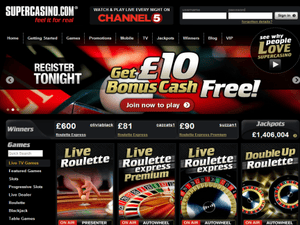 Super Casino website screenshot
