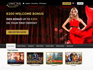 Unique Casino website screenshot