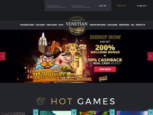 Venetian Casino website screenshot