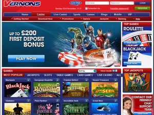 Vernons Casino website screenshot