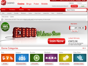 Virgin Casino website screenshot