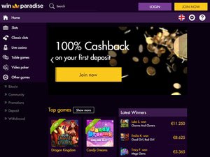 Win Paradise Casino website screenshot