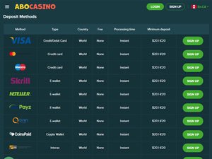Abo Casino cashier screenshot