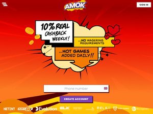 Amok Casino website screenshot