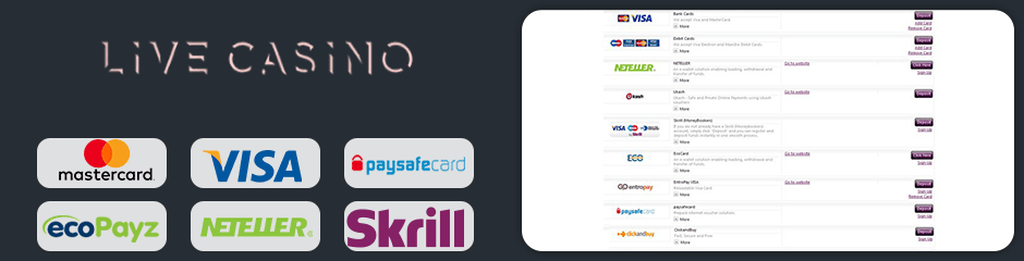 LiveCasino.com banking