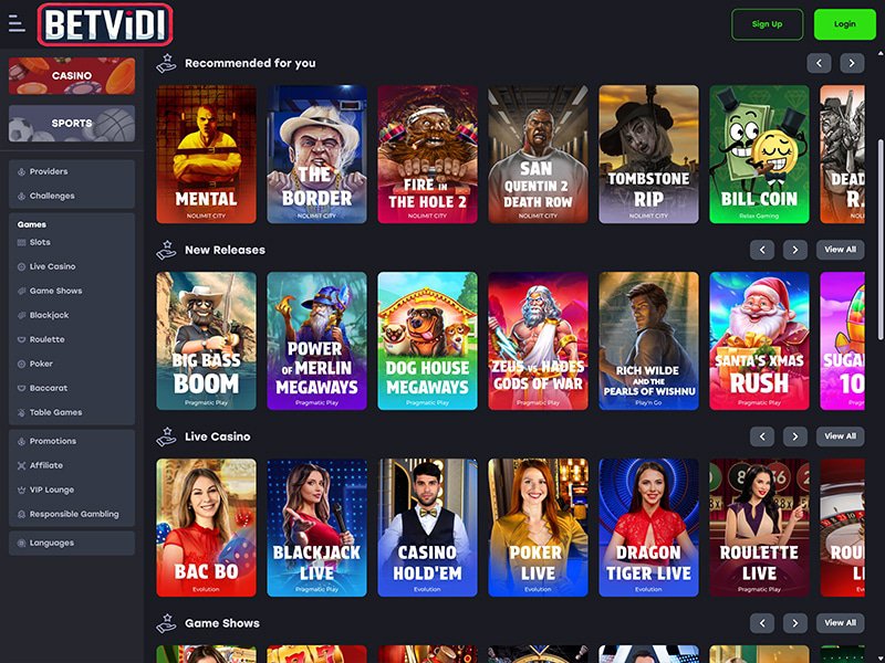 BetVidi Casino games screenshot
