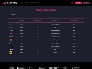 Cabarino Casino cashier screenshot