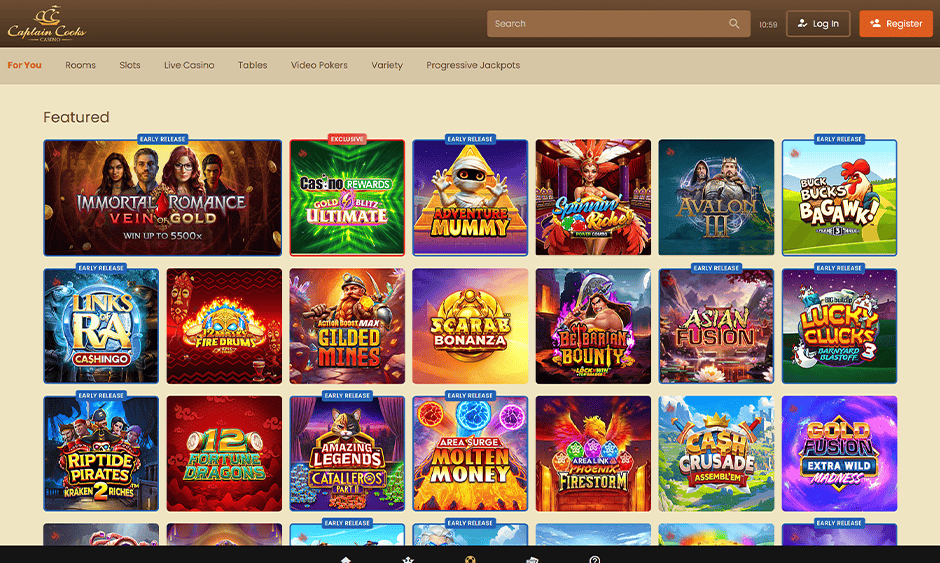captaincooks casino ontario games screenshot