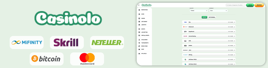 payment options for depositing and withdrawing casinolo casino