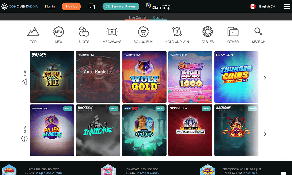 conquestador casino ontario games screenshot