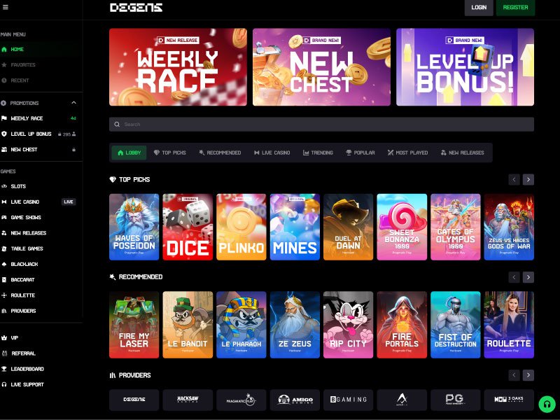 Degens Casino website screenshot