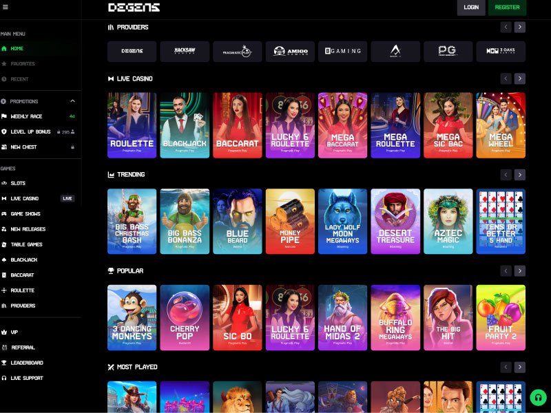 Degens Casino games screenshot