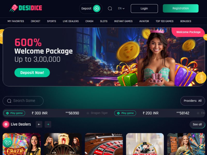 DesiDice Casino website screenshot