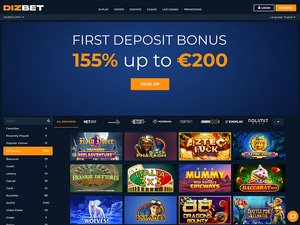 Dizbet Casino website screenshot