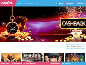 Evolve Casino website screenshot