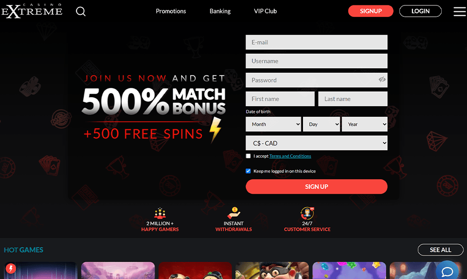 extreme casino canada games screenshot