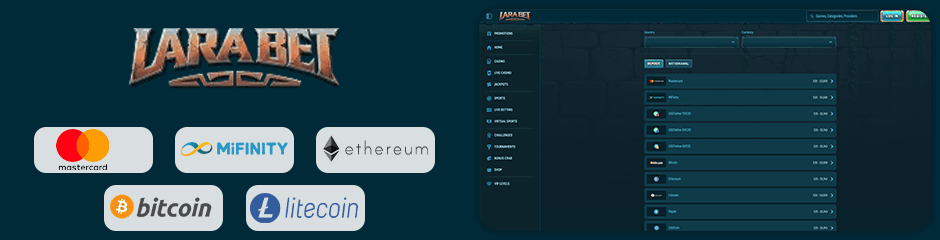 payment options for depositing and withdrawing larabet casino