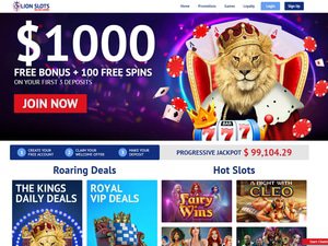 Lion Slots Casino website screenshot