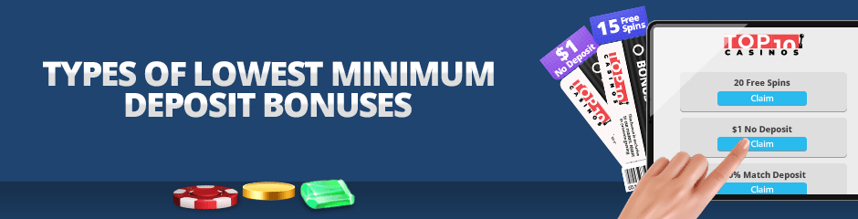 types of lowest minimum deposit bonuses