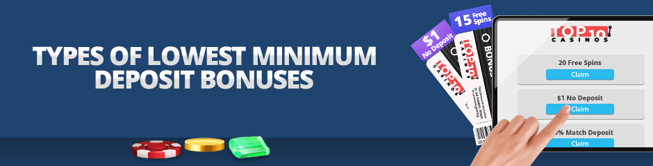 types of lowest minimum deposit bonuses