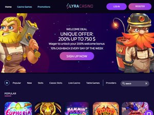 Lyra Casino website screenshot