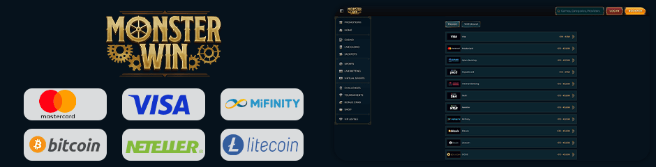 payment options for depositing and withdrawing monster win casino