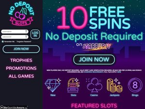 No Deposit Slots website screenshot