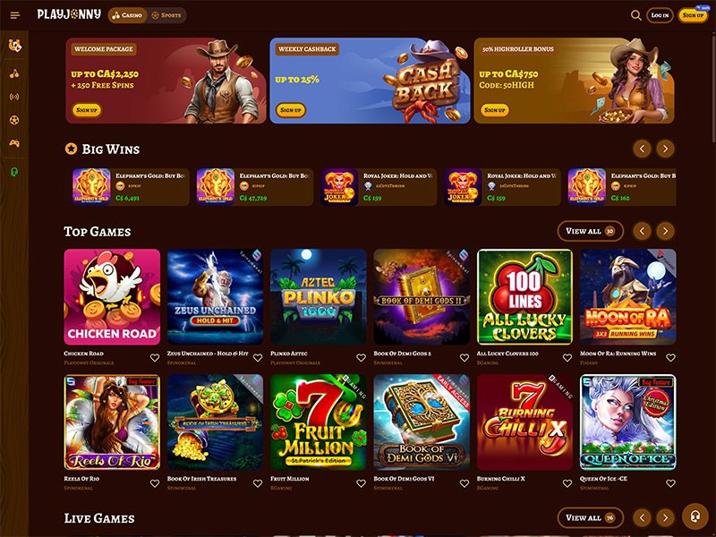 PlayJonny Casino website screenshot