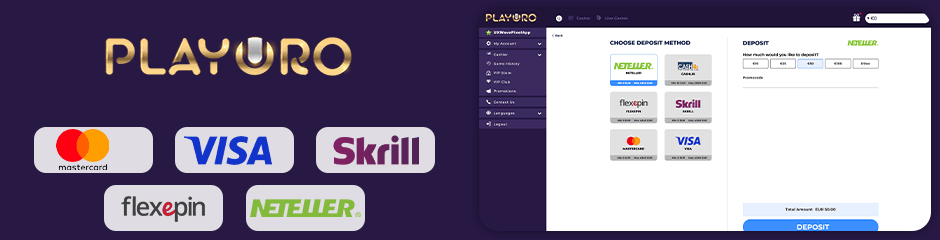 payment options for depositing and withdrawing playoro casino