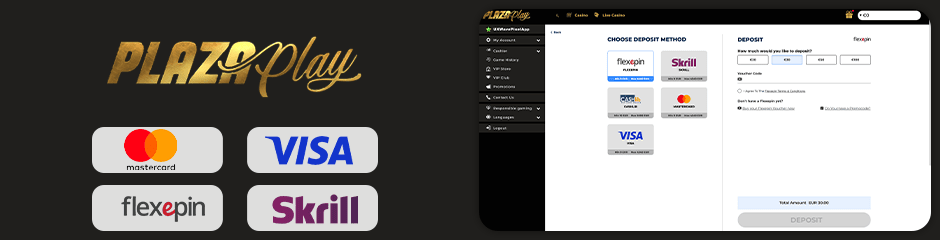 payment options for depositing and withdrawing plaza play casino