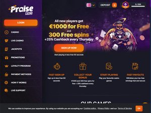 Praise Casino website screenshot
