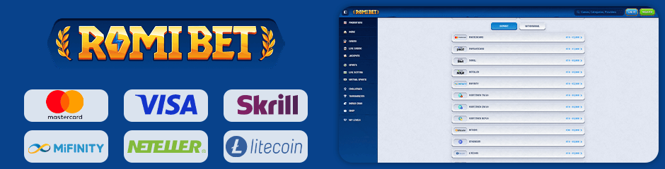 payment options for depositing and withdrawing romibet casino