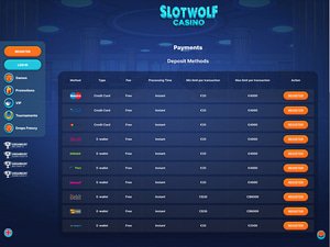 SlotWolf Casino cashier screenshot