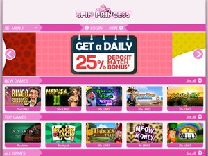 Spin Princess Casino website screenshot