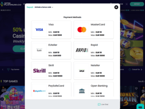 Spin Platinum Casino cashier screenshot