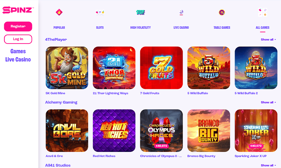 spinz ontario games screenshot