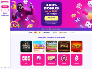Spinz Casino website screenshot