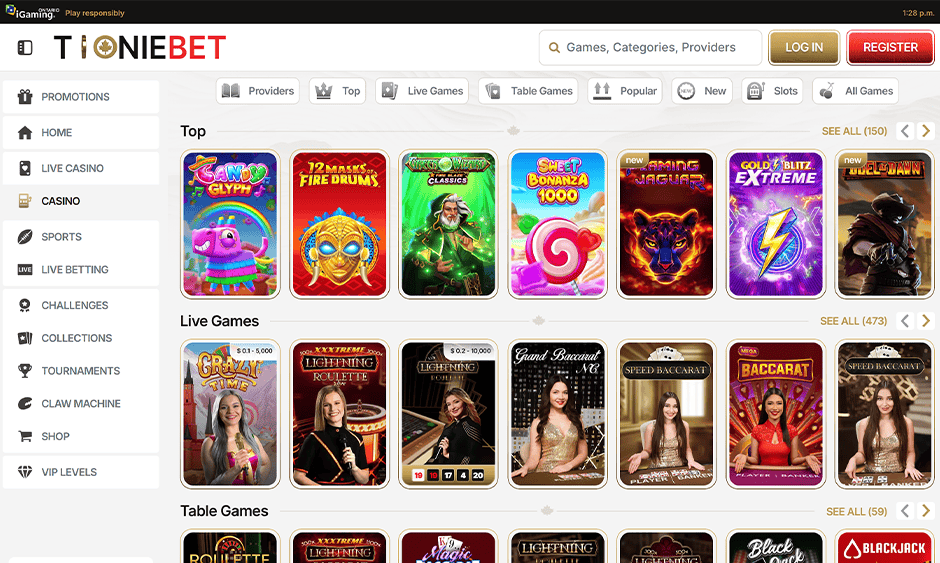 tooniebet casino ontario games screenshot