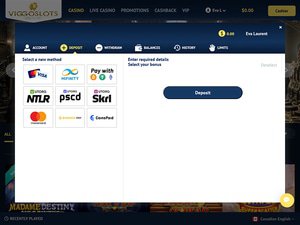 Viggoslots Casino cashier screenshot