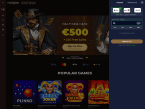 Vincispin Casino cashier screenshot